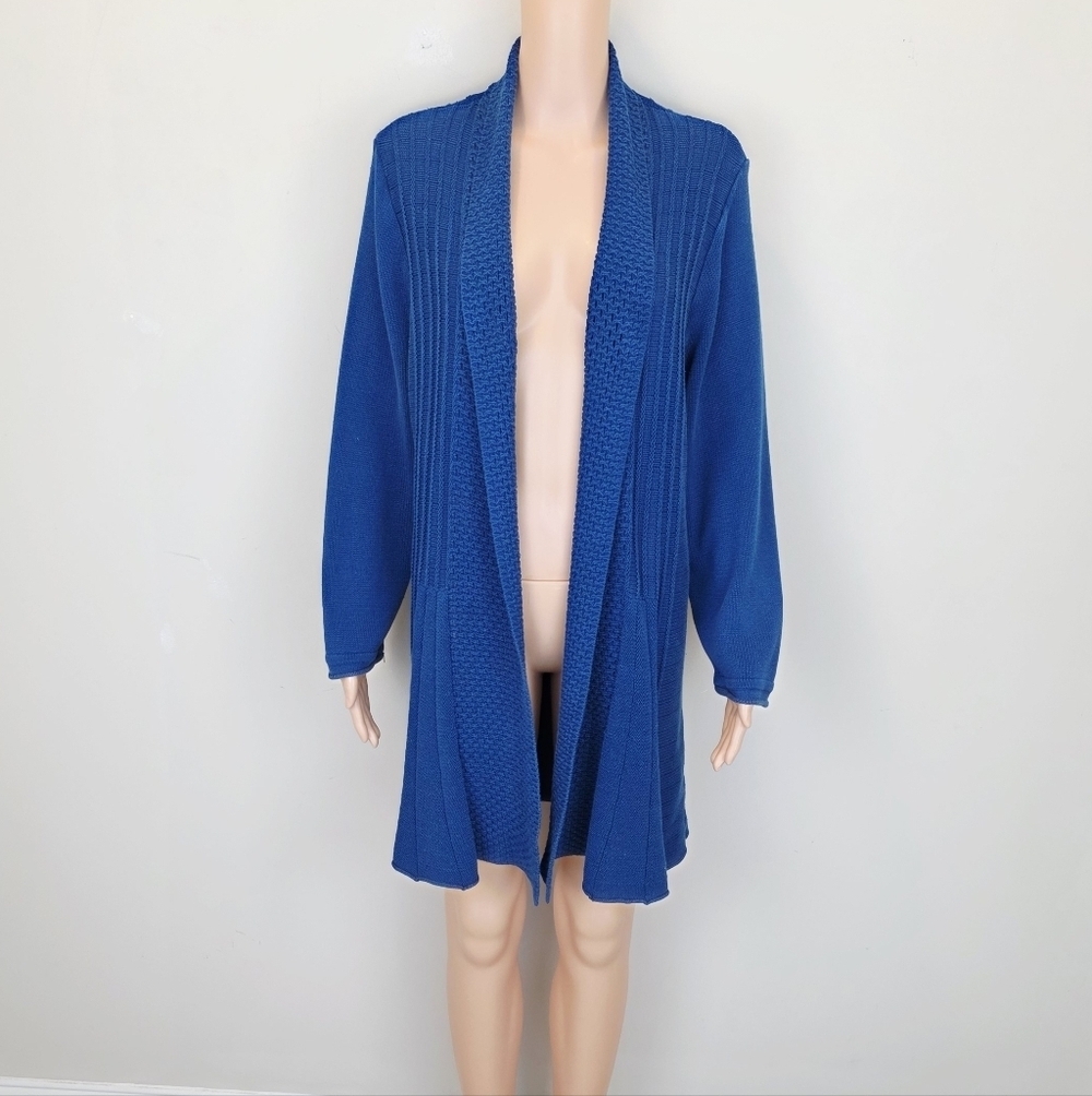 Kim Rogers Blue Knit Long Sleeve Open Front Cardigan Sweater